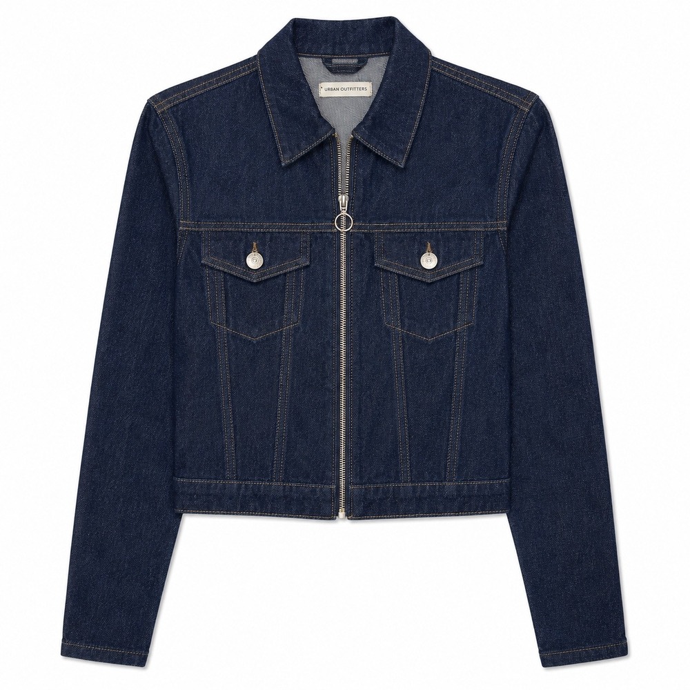 Urban Outfitters Cropped Denim Jacket Dark Wash Zip Front Small